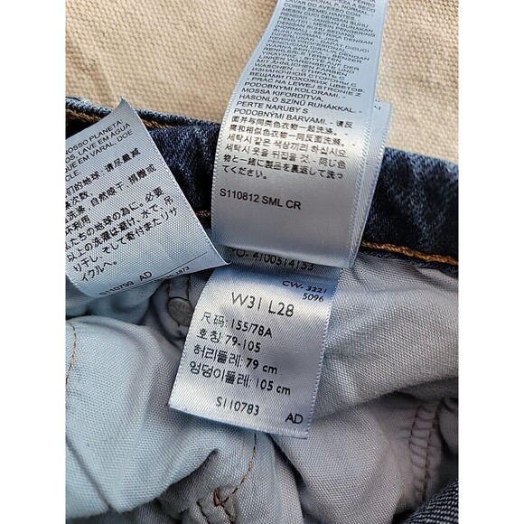 Levis 501 Jeans Mens 32x286 Dark Blue Button Fly Distressed Mid Rise Stretch - Picture 12 of 14